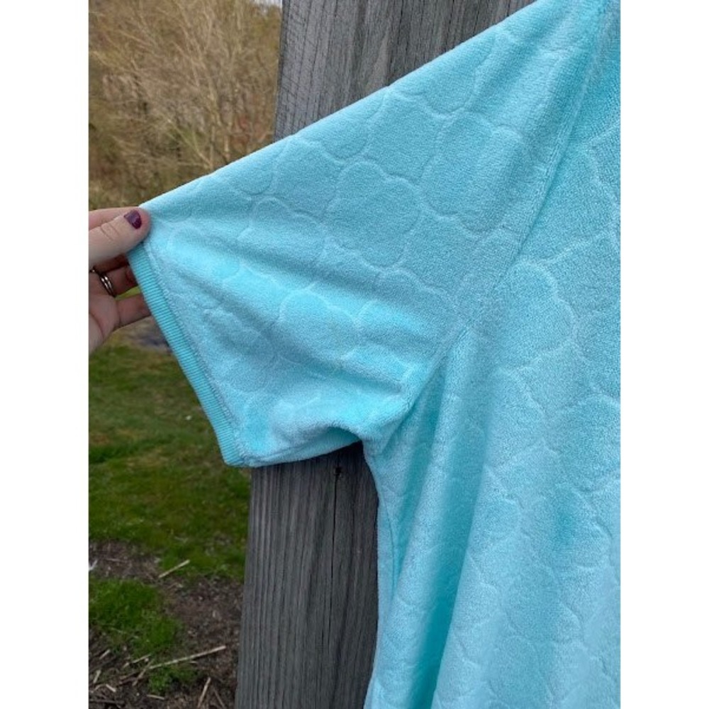 Adonna Sleepwear Aqua Blue Quatrefoil Zip Front Robe Short Sleeve XL Housecoat - Picture 2 of 3